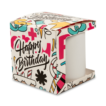 Decorative packaging for cups with a window - Birthday pattern