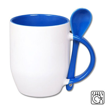 White mug with a spoon - light blue inside - set of 36 pcs.
