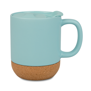330ml light color mug with lid and cork bottom - blue