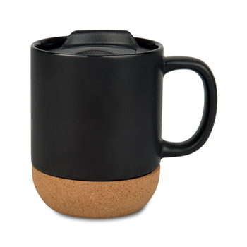 330 ml mug with lid and cork bottom - black (for UV)