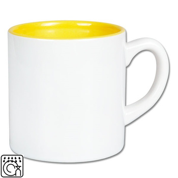 Mini white mug - yellow inside, with cardboard set of 24 pcs.