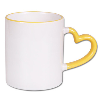 White mug - ear heart handle yellow - carton 36 pcs. sale