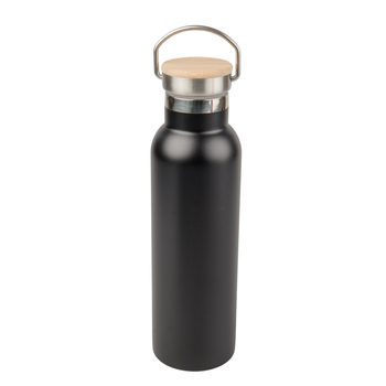 Steel bottle 600ml engraving/UV bamboo cap - black