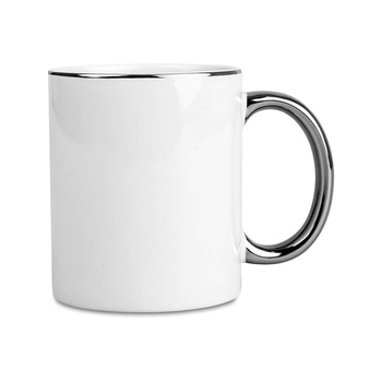 White mug - silver rim and handle