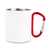 Steel mug 300 ml - red carabiner - white