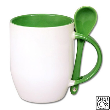 White mug with spoon - light green inside