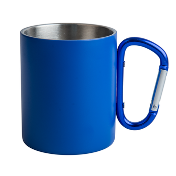 Steel mug 300 ml blue - carabiner handle, for engraving set of 20 pcs.