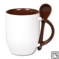White mug with spoon - brown inside