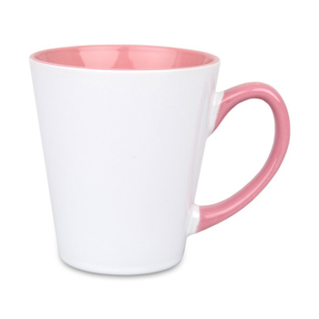 White latte mug - inside and handle pink