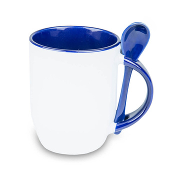 White mug with spoon - navy blue inside