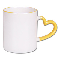 White mug - ear heart handle yellow - carton 36 pcs. sale