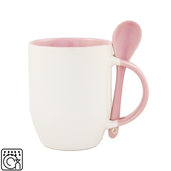 White mug with spoon - pink inside