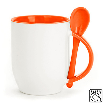 White mug with spoon - inner orange carton 36 pcs.