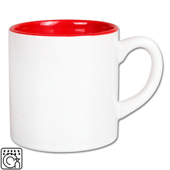 Mini white mug - red inside with cardboard box