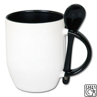 White mug with spoon - black inside