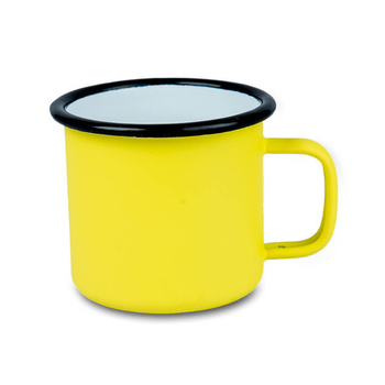 Steel mug - enameled matte yellow, black rim carton 48 pcs.