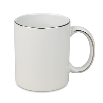 Mug white - silver stripe on handle and rim