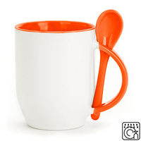 White mug with spoon - inner orange carton 36 pcs.