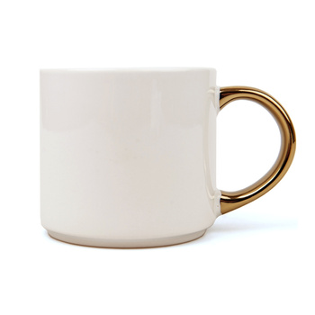 White wide mug - gold handle