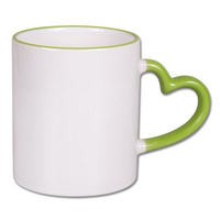 White mug - heart handle light green