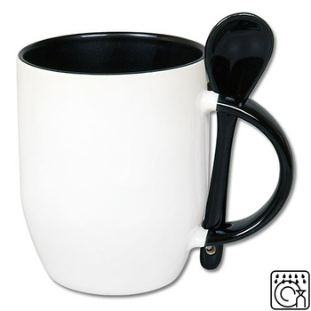 White mug with spoon - black inside