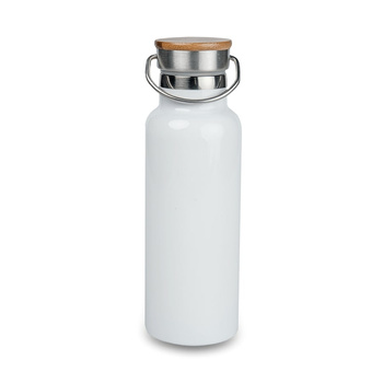 Steel thermo bottle 500 ml with bamboo cap - white