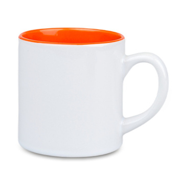 Mini white mug - inner orange with cardboard set of 24 pcs.