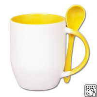 White mug with spoon - yellow inside