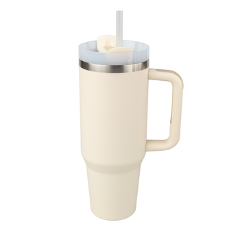 Travel steel mug 1200 ml engraved/UV - cream-colored