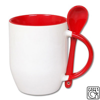White mug with spoon - red inside