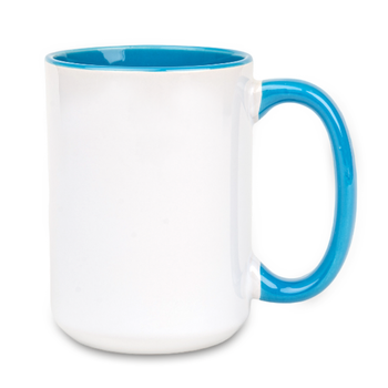 White mug 440 ml Combo - handle and inside light blue