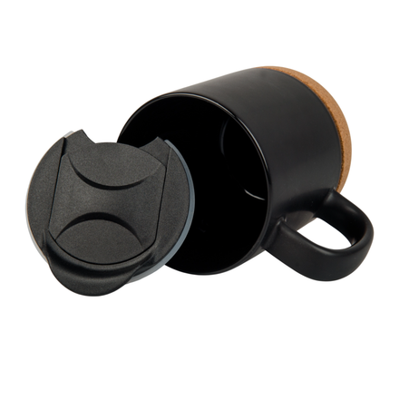 330 ml mug with lid and cork bottom - black (for UV)