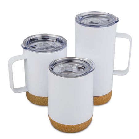 Steel 500 ml thermobottle with handle with cork bottom white