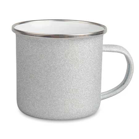 Steel mug - enamel 300 ml, glitter silver
