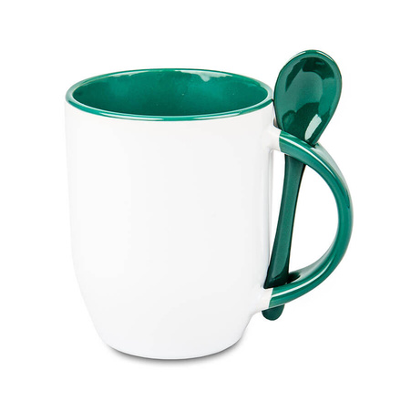 White mug with spoon - dark green inside