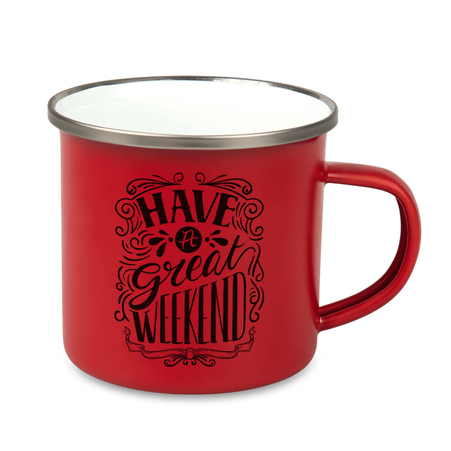 Steel enamel mug 300 ml matte red, silver rim carton 48 pcs.