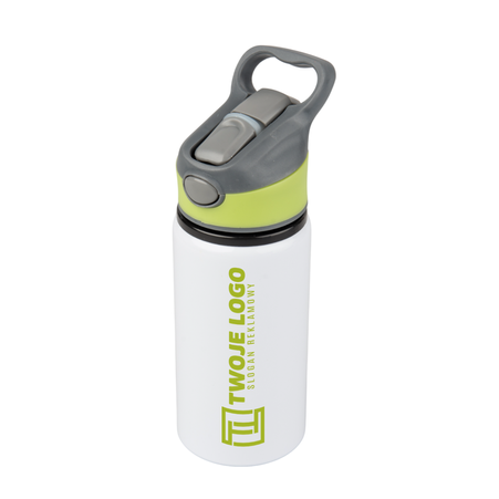 Aluminiowa Butla 500 ml Active biała z zielonym paskiem i ustnikiem komplet 5 szt.