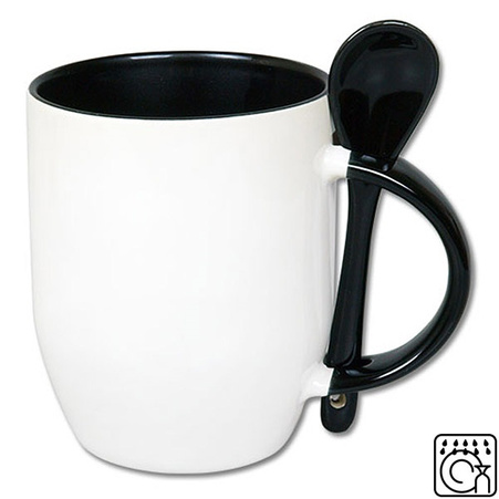 White mug with spoon - black inside