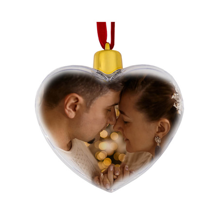 Heart-shaped plastic photo bauble - gold stopper