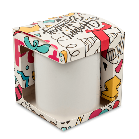 Decorative packaging for cups with a window - Birthday pattern