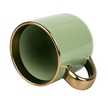 400 ml Elegant wide mug - gold handle and rim - green