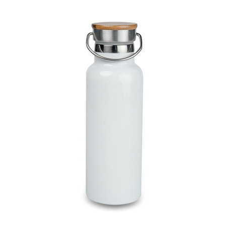 Steel thermo bottle 500 ml with bamboo cap - white set of 100 pcs.
