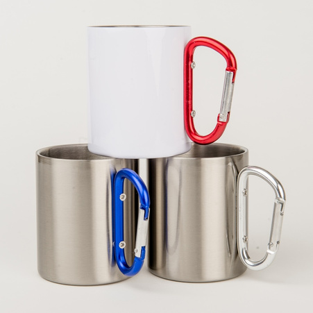 Steel mug 300 ml - silver carabiner set of 20 pcs