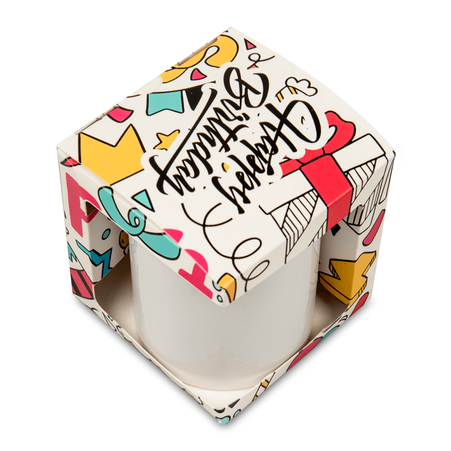 Decorative packaging for cups with a window - Birthday pattern