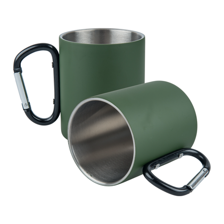 Steel mug 300 ml green - carabiner handle, for engraving set of 20 pcs.