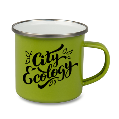 Steel enamel mug 300 ml matte green, silver rim