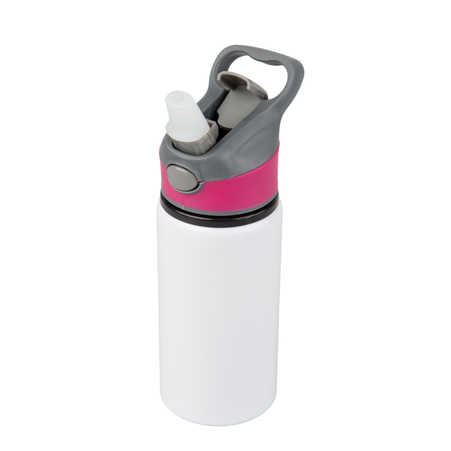 Aluminum 500 ml Active bottle white with pink stripe and mouthpiece
