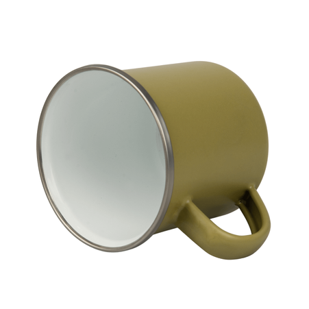 Steel enamel mug 300 ml matte olive green, silver rim carton 48 pcs.