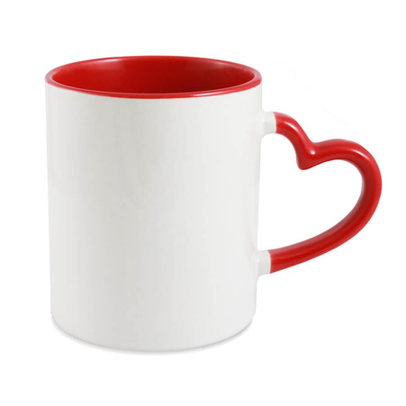 White mug - heart handle and inside red