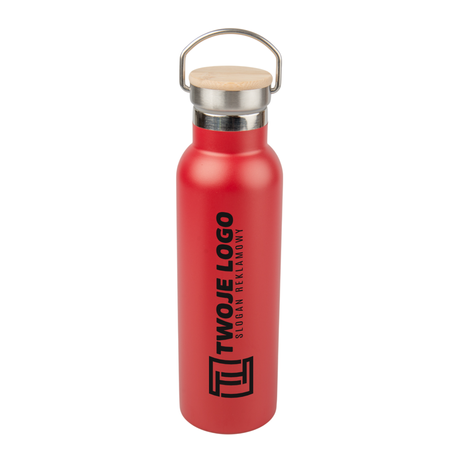 Butla stalowa 600ml grawer/UV bambusowa zakrętka - czerwona